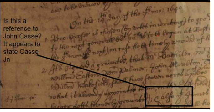 Reference to John Casse in 1640